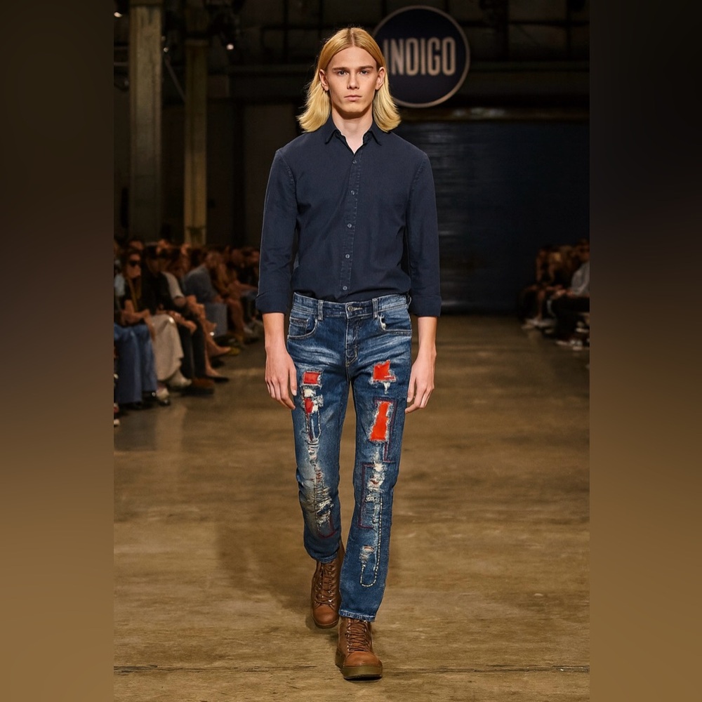 Indigo Men's Slim Jeans with Red Accents